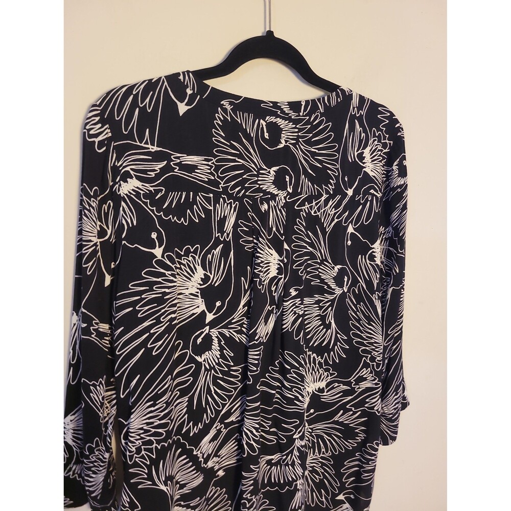 Maeve Black Rayon Bird Print Button Up Shirt Sz 12 Boho Novelty Bohemian - Picture 5 of 7